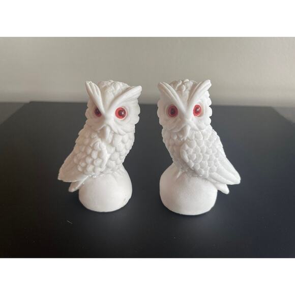 Pair of Vintage Italian Alabaster Snow Owl Sculptures - White Salt Stone - Picture 8 of 10